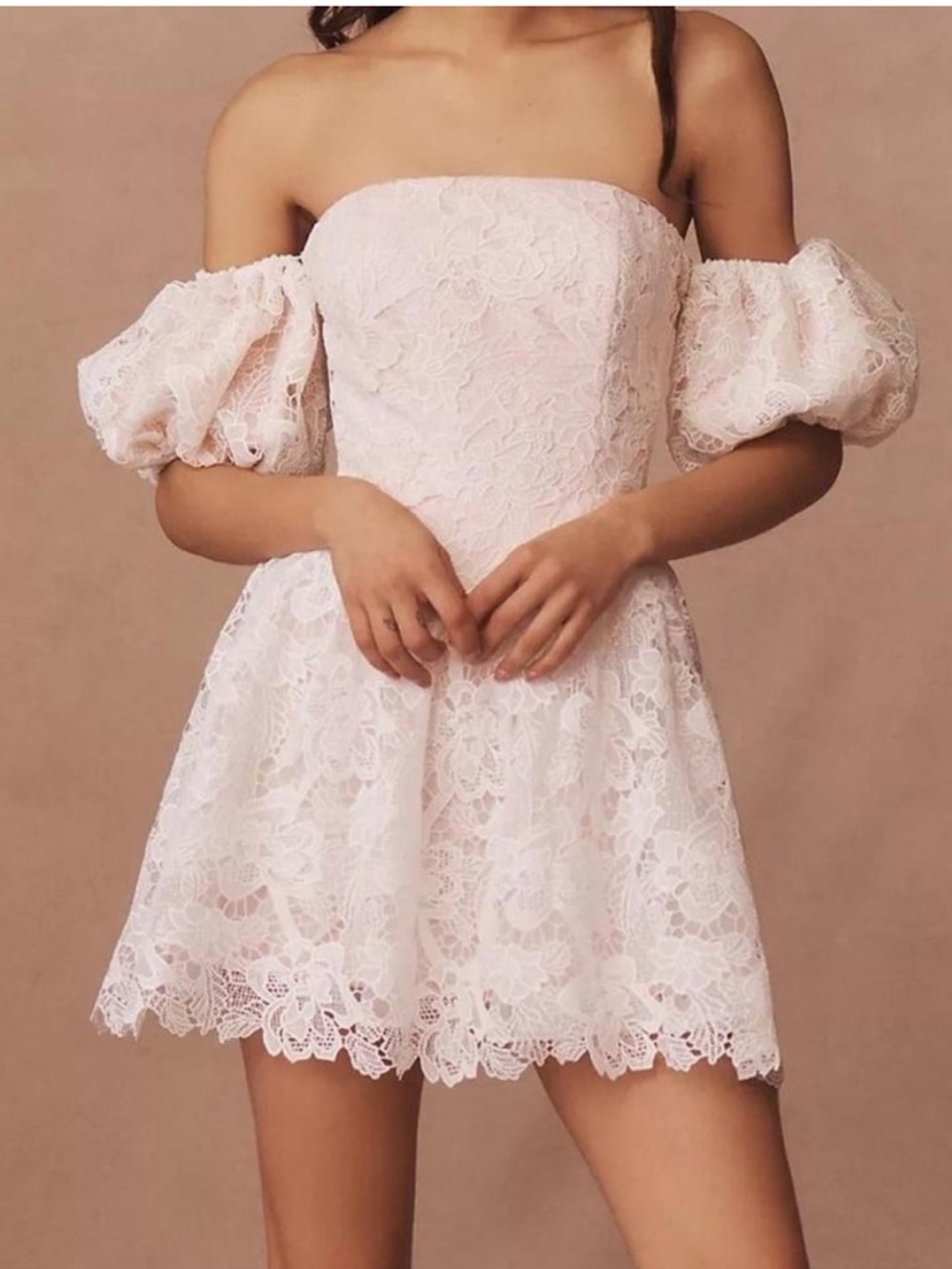BHLDN Anthropologie White Lace Off Shoulder Dress NWT Bridal Shower Wedding Sz 8